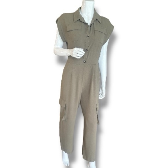 Monteau Army Green Cargo Jumpsuit. Women’s Size Medium - Picture 1 of 7